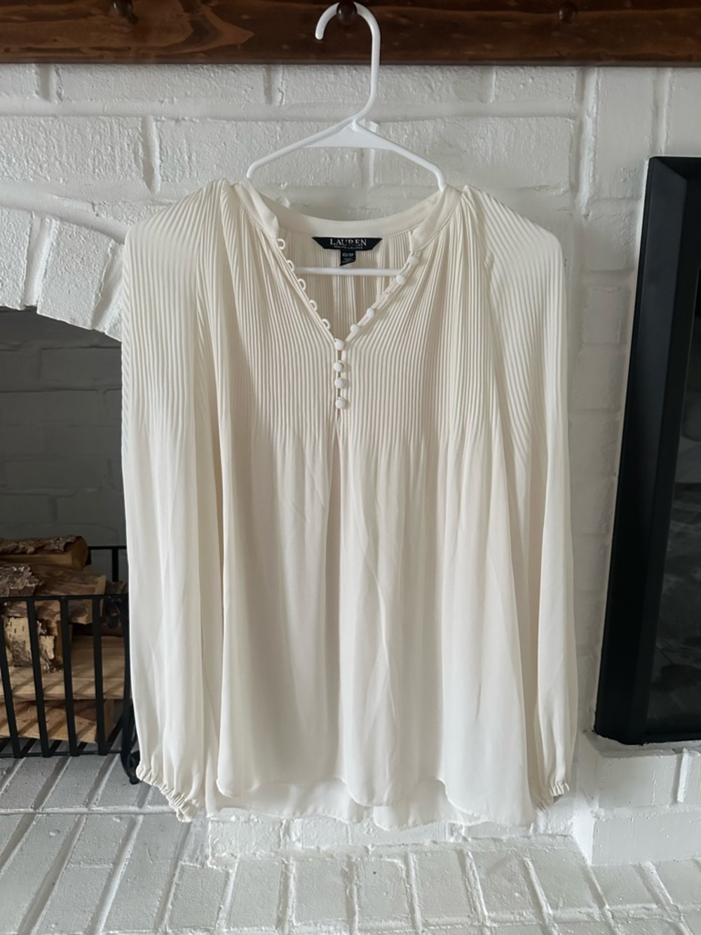 Ralph Lauren Cream Pleated Button-Front Blouse